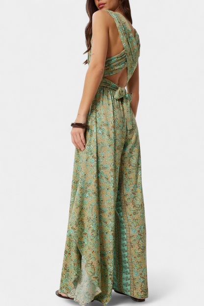 Leandra™ -  Floral Wrap Jumpsuit with Open Back Design