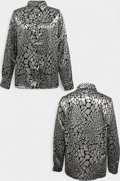 Caspian Oversized Snake Print Blouse with Button Details