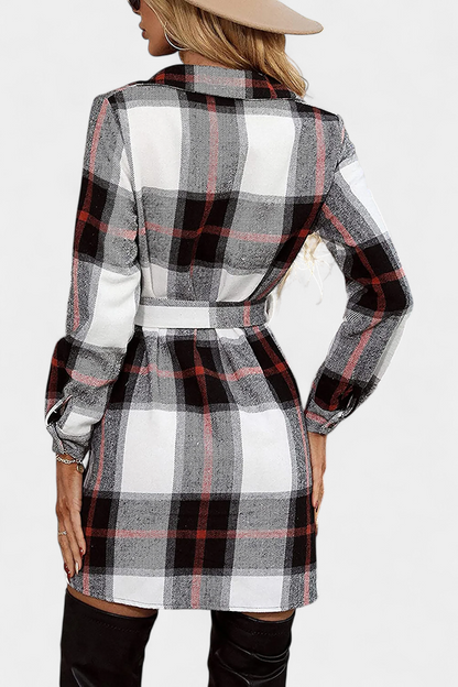 Masia Adjustable Belt Mini Check Shirt Dress