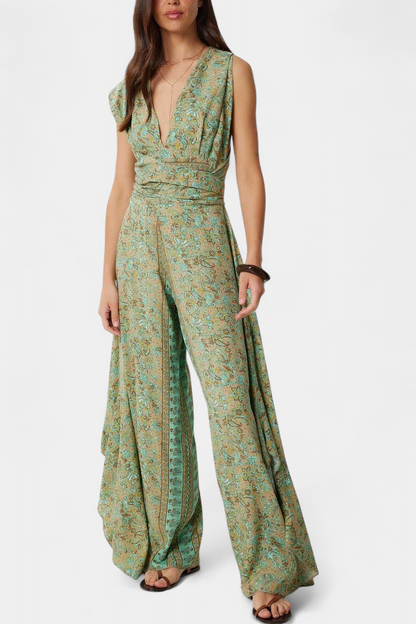 Leandra™ -  Floral Wrap Jumpsuit with Open Back Design