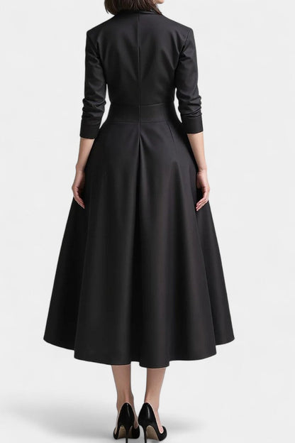Solid Color Nixie Midi Dress with V-Neck and A-Line Silhouette