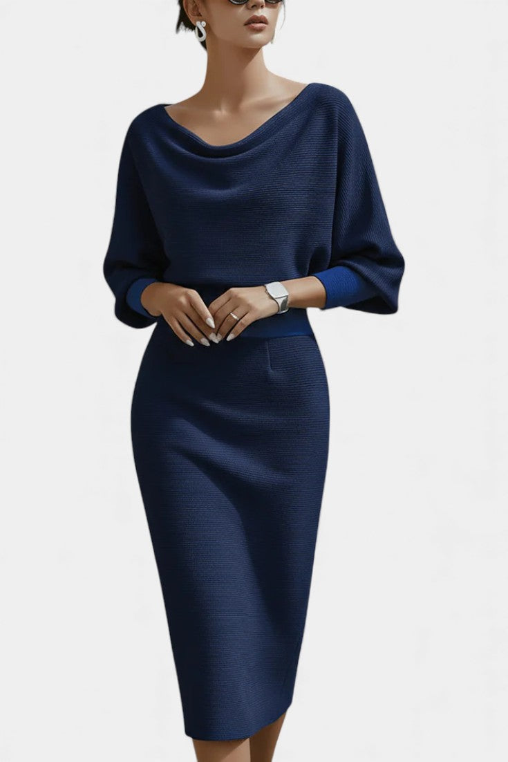 Marjolaine Batwing Sleeve Draped Midi Dress