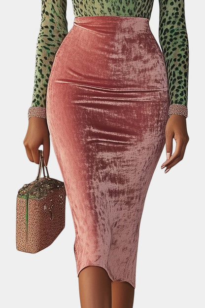 Bernarda Leopard Print Midi Bodycon Dress in Pink and Green Velvet