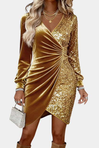 Taisila Crossed Neckline Sparkling Velvet Dress