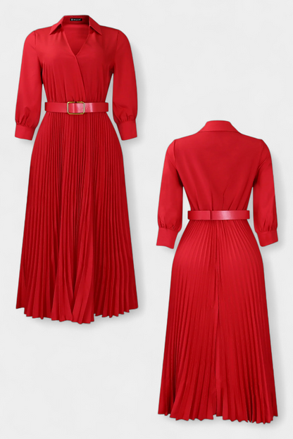 Michelle Notched Collar Midi Dress with Belt