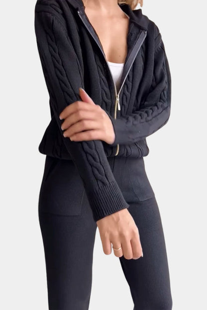 Perdita™ - Cardigan & Twisted Jacquard Sweater Set - Casual Style