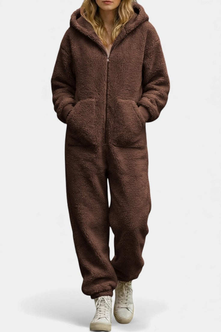 Noelle™ - Zip-Up Hooded Plush Jumpsuit