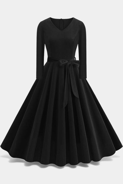 Almena V-Neck Midi Velvet Dress - Elegant and Perfect for Festive Occasions