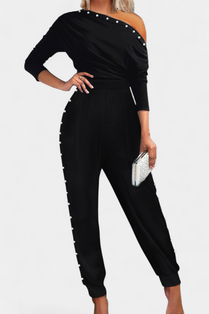 Selen™ - Asymmetrical Beaded Jumpsuit with Straight Leg Design