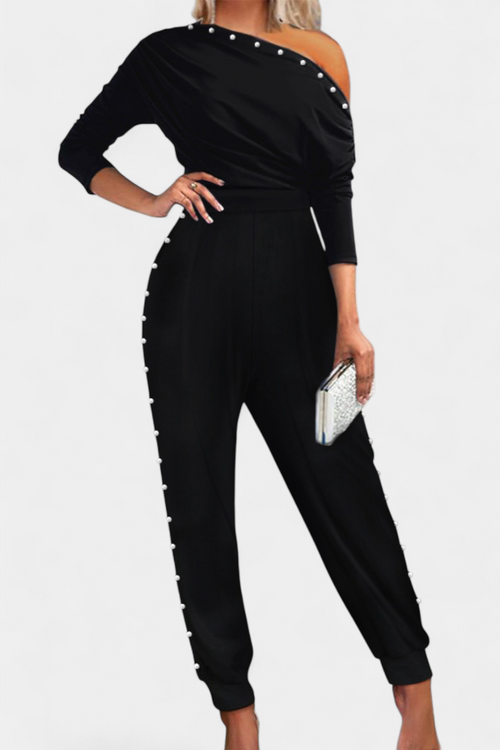 Selen™ - Asymmetrical Beaded Jumpsuit with Straight Leg Design