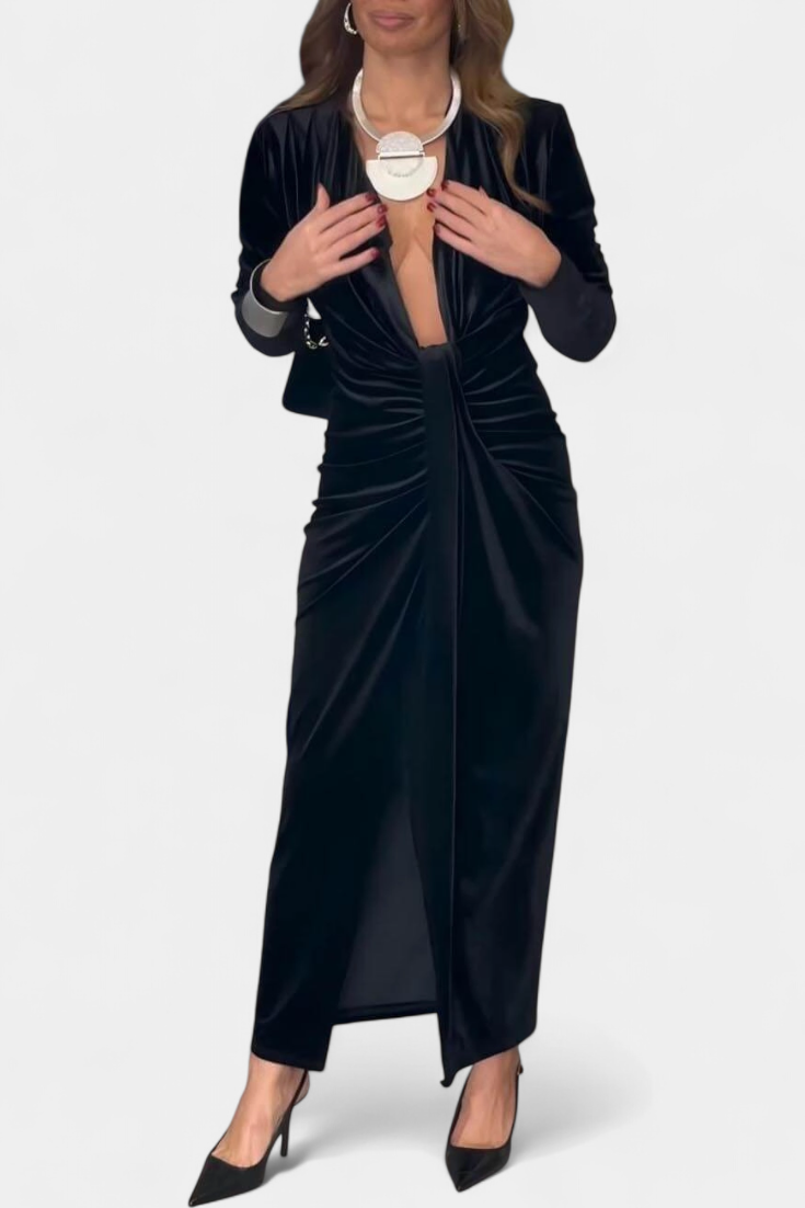 LaVerna Golden Robe with Deep V-Neckline and Front Slit