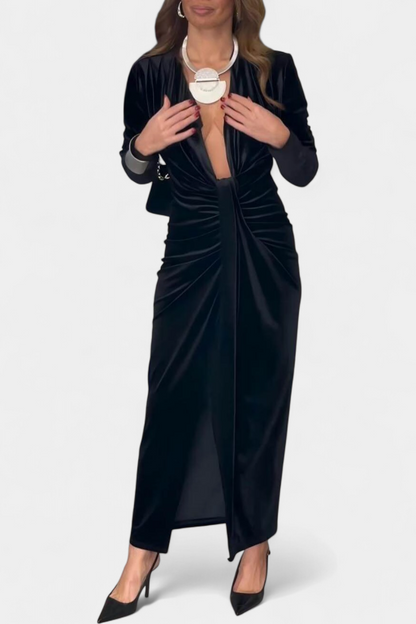 LaVerna Golden Robe with Deep V-Neckline and Front Slit