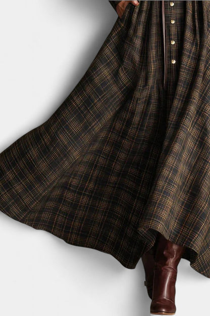 Brown and Black Plaid Long Shirt Dress by Aliette