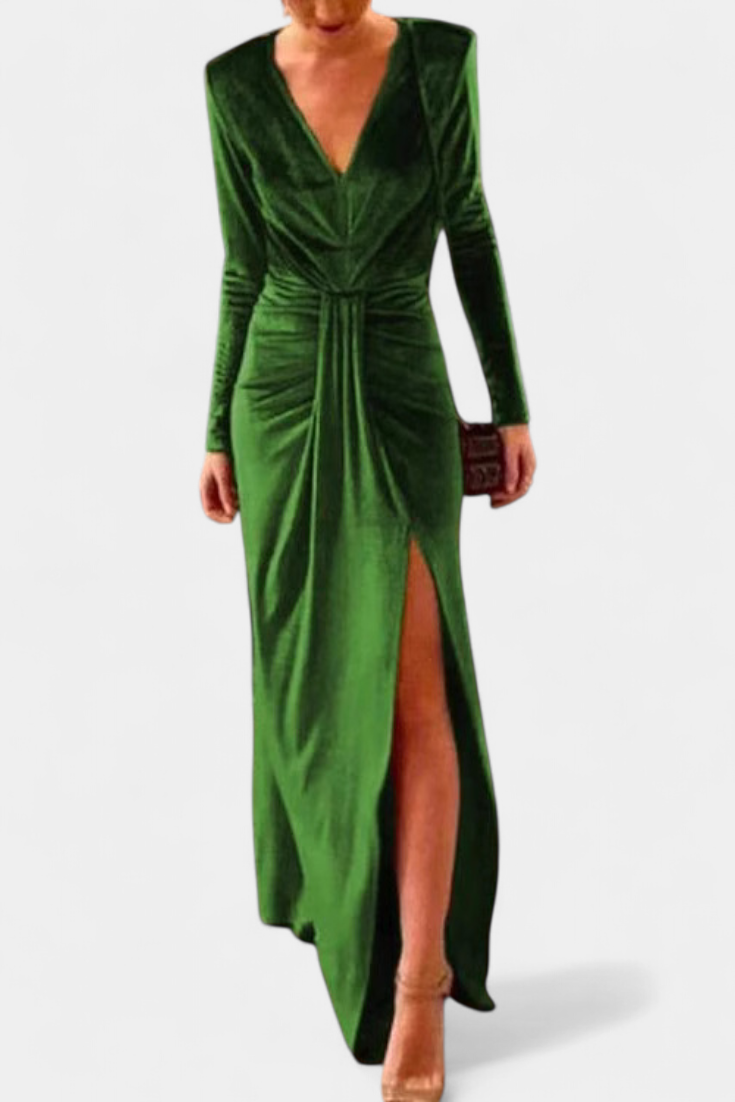 LaVerna Golden Robe with Deep V-Neckline and Front Slit