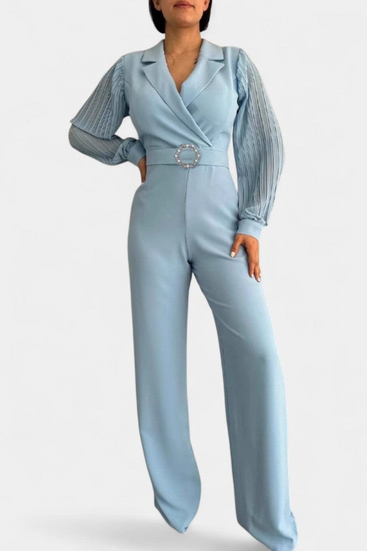 Dénéa™ - Elegant Jumpsuit with Tailored Collar and Ruffled Accents