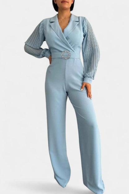Dénéa™ - Elegant Jumpsuit with Tailored Collar and Ruffled Accents