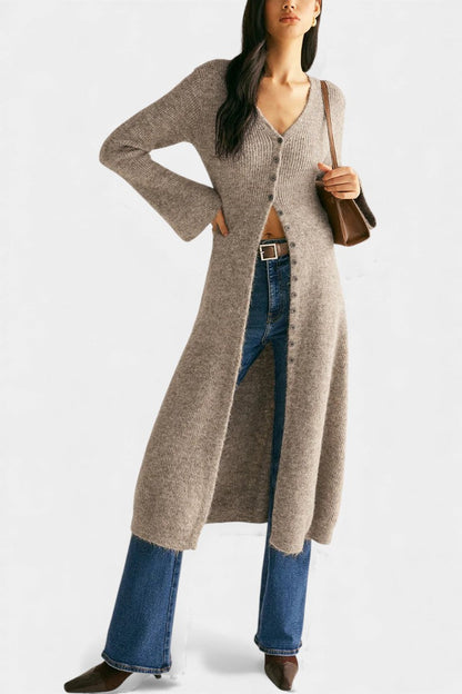 Dorénia V-Neck Midi Sweater Dress with Side Slit