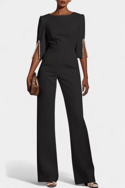 Chic™ - Three-Quarter Sleeve Jumpsuit with Pearl Accents