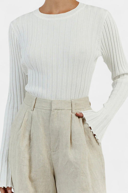 Annalou Isla Slim Fit Round Neck Top with Puff Sleeves