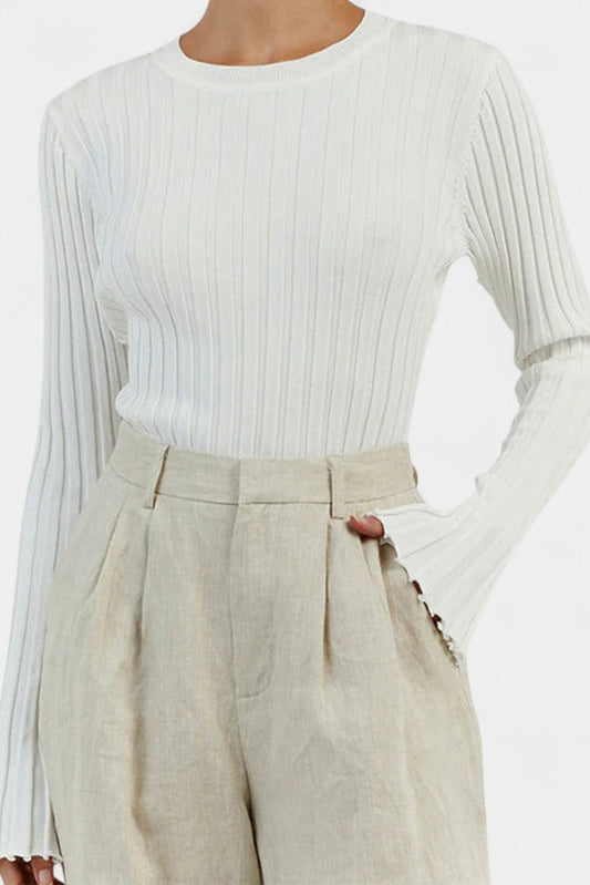 Annalou Isla Slim Fit Round Neck Top with Puff Sleeves
