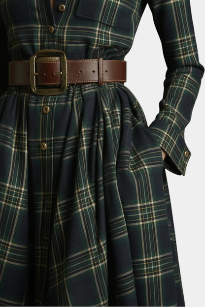 Eustellia Long Checkered Dress with Vintage Ethnic Flair