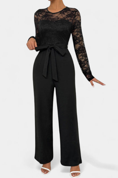 Éviana™ - Chic Lace Jumpsuit with Adjustable Tied Waist