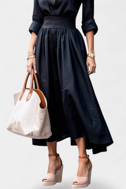Yésica Elegant Waist-Defined Flowing Shirt Dress