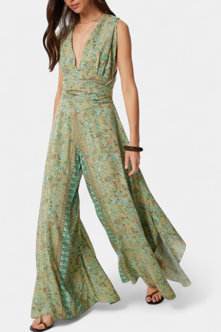 Leandra™ -  Floral Wrap Jumpsuit with Open Back Design