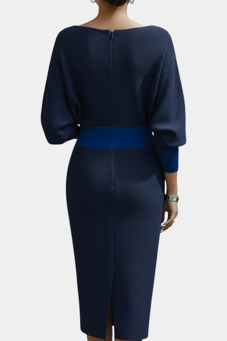 Marjolaine Batwing Sleeve Draped Midi Dress