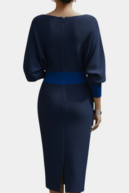 Marjolaine Batwing Sleeve Draped Midi Dress