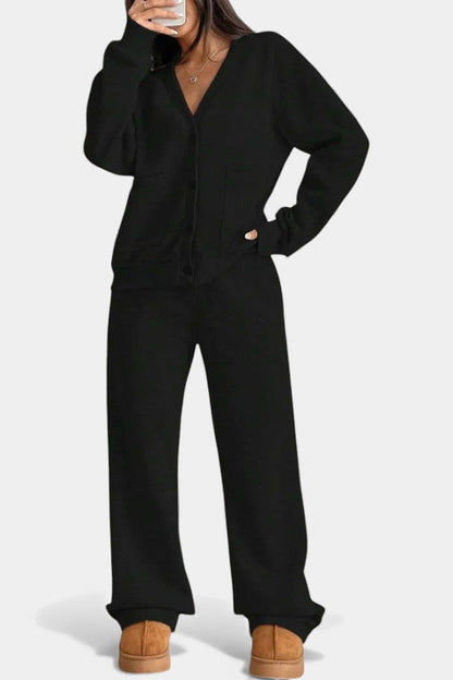 Vellina™ - Cozy Cardigan Jacket & Wide-Leg Pants Set
