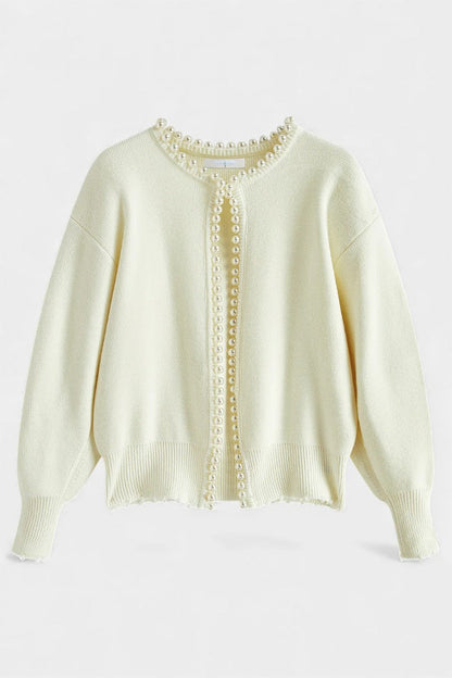 Beaded Edge Knit Cardigan with Frayed Hem by Prisette