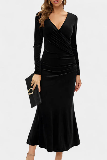 Hesperia Asymmetrical Ruching Velvet Mermaid Dress