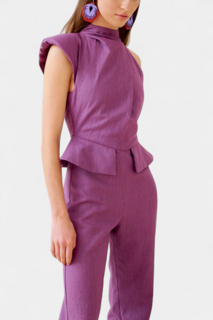 Nerida™ -  Asymmetrical Linen-Cotton Jumpsuit