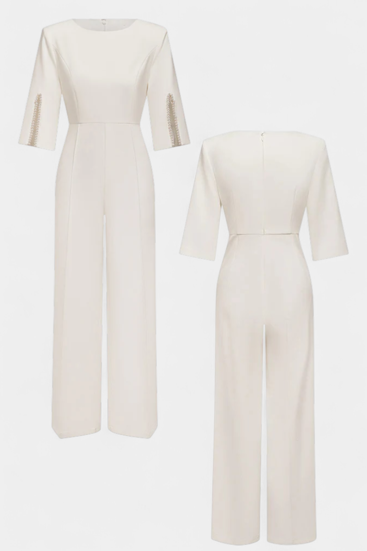 Chic™ - Three-Quarter Sleeve Jumpsuit with Pearl Accents