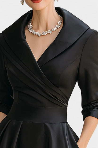 Solid Color Nixie Midi Dress with V-Neck and A-Line Silhouette