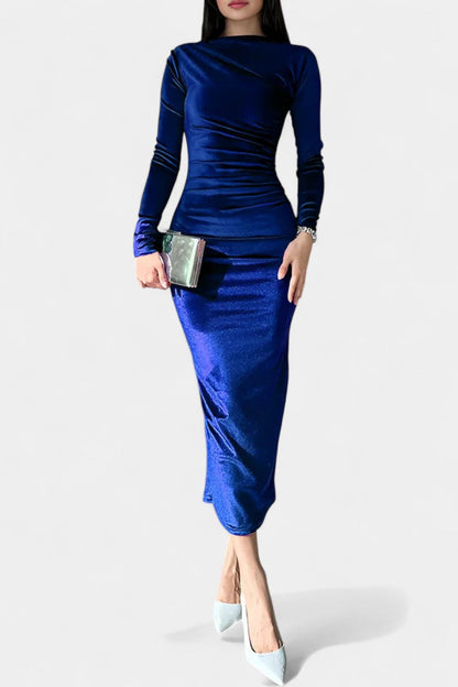Ruched Velvet Long Sleeve Bodycon Maxi Dress by Amicie