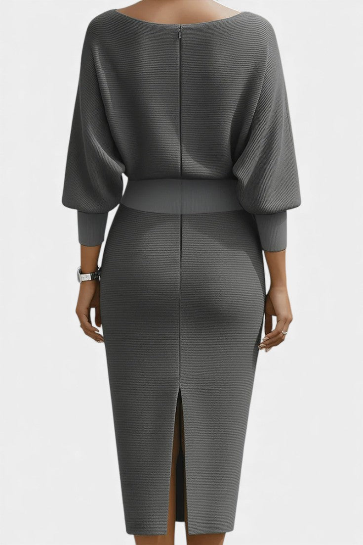Marjolaine Batwing Sleeve Draped Midi Dress
