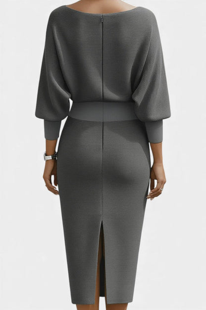 Marjolaine Batwing Sleeve Draped Midi Dress