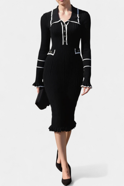 Jamila Polo Collar Knit Dress with Chic Ruffles
