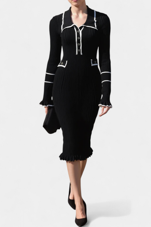Jamila Polo Collar Knit Dress with Chic Ruffles