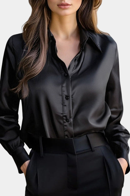 Alida Chic Long-Sleeve Satin Blouse