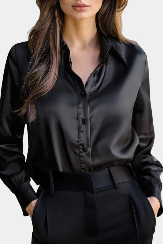 Alida Chic Long-Sleeve Satin Blouse