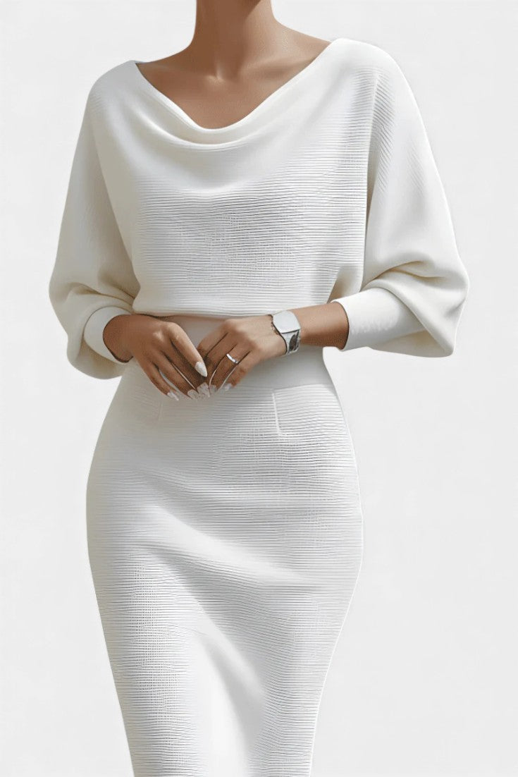 Marjolaine Batwing Sleeve Draped Midi Dress