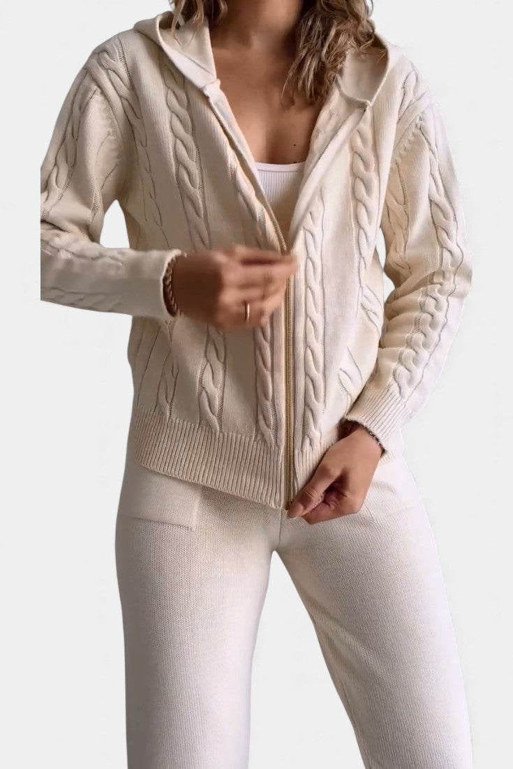 Perdita™ - Cardigan & Twisted Jacquard Sweater Set - Casual Style