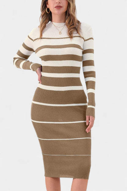 Azelyne Striped Knit Midi Dress with Bodycon Fit