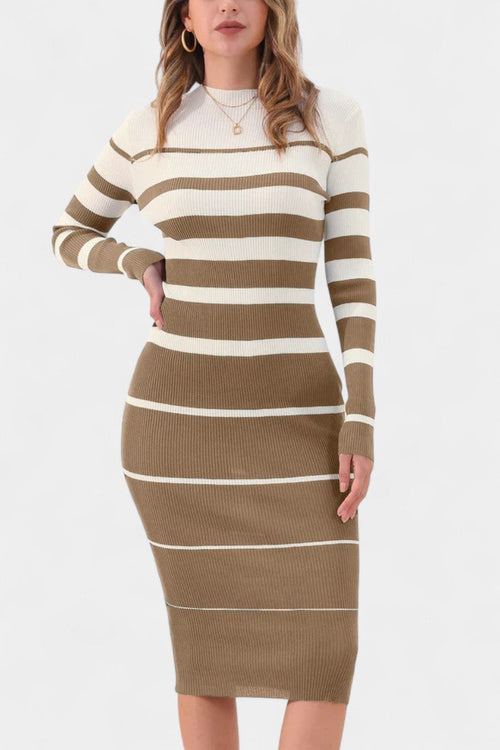 Azelyne Striped Knit Midi Dress with Bodycon Fit