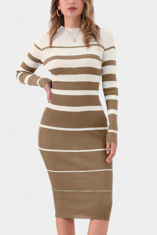 Azelyne Striped Knit Midi Dress with Bodycon Fit