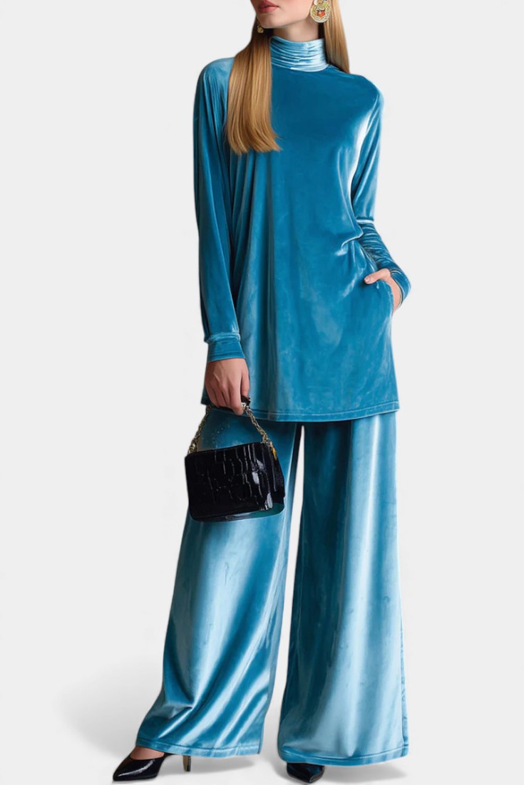Tifenn™ - Velvet High-Top Sneakers and Split Pants with High Collar
