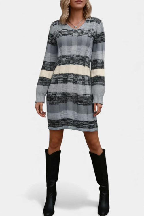 Lilac Striped Sweater Dress with Pockets